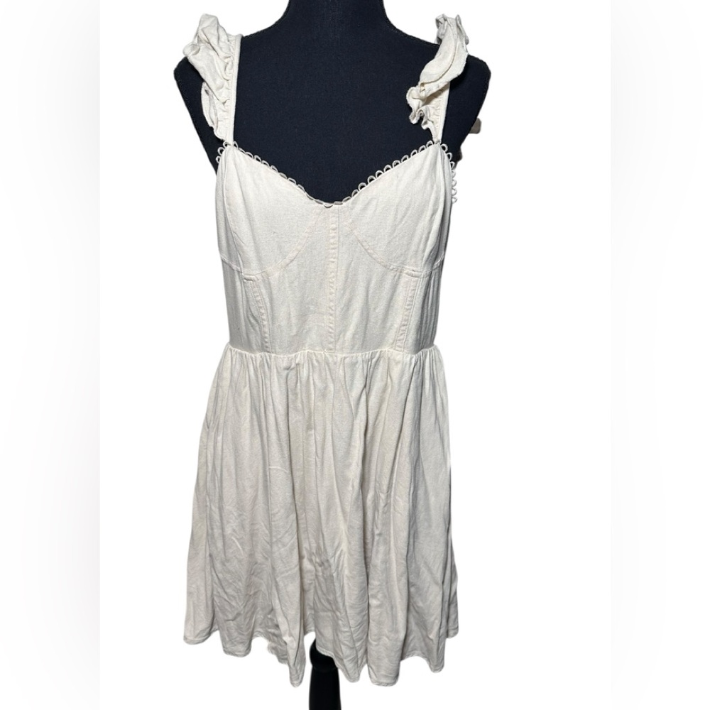 Audrey Parks for Francescas Cream‎ Linen Blend Mini Dress Size L Preppy Rush